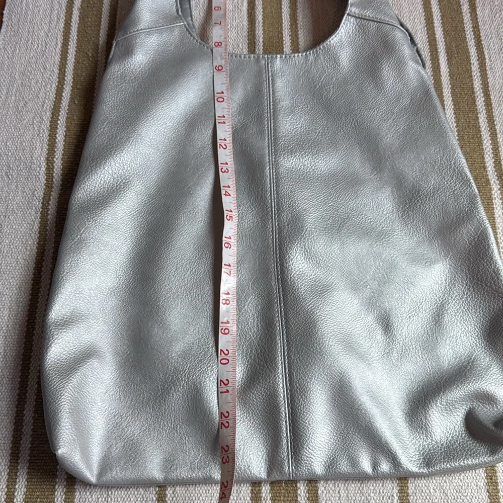 Silver faux Leather Tote Bag shoulder sack purse
